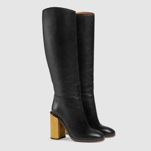 Authentic Gucci Black Leather Knee Boot Size 37.5